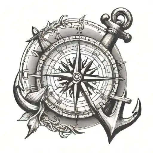 compass and anchor tattoo design idea