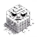 sad face in the form of a three-dimensional QR code crumbling into cubes tattoo design idea