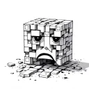 sad face in the form of a three-dimensional QR code crumbling into cubes tattoo design idea