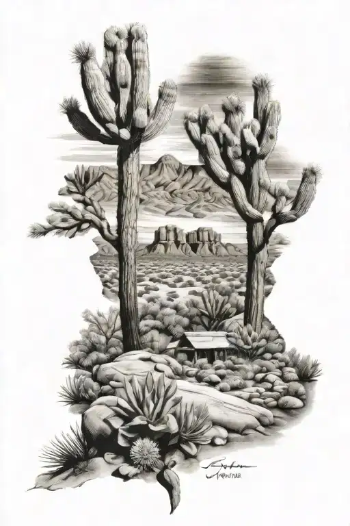 Tucson Arizona desert landscape tattoo design idea