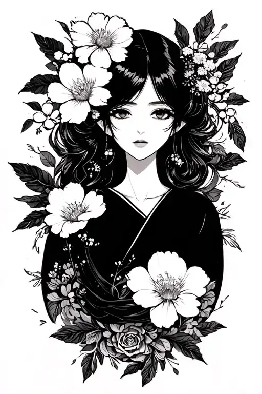 japanese floral tattoo design idea