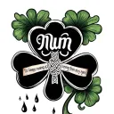 Celtic cross with inlaid shamrock with the words mum it keeps raining and raining tears from my eyes on the shamrock  tattoo design idea