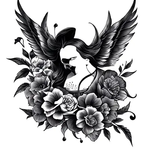 Style: Highly sophisticated blackwork with fine details and strong contrast.Central Element: A stately banner featurin tattoo design idea