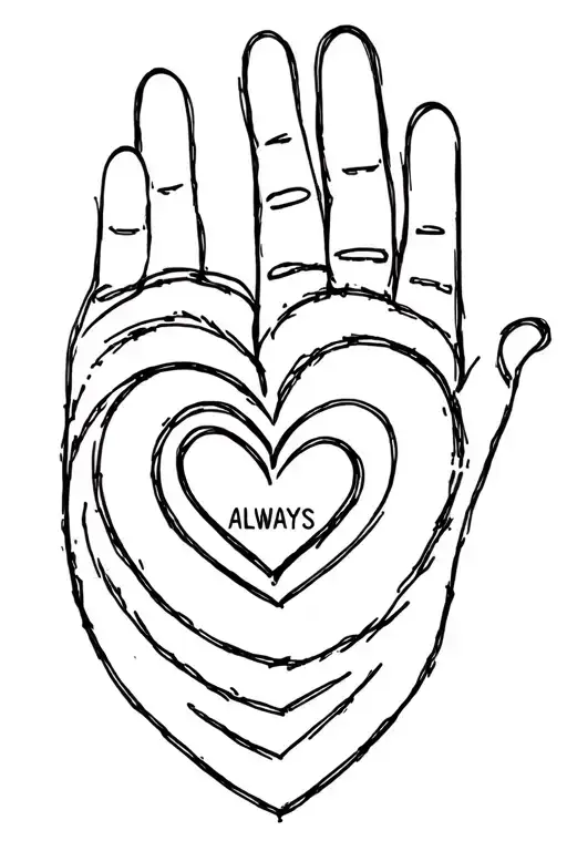 heart shaped thumb print with life line and always and forever sign tattoo design idea