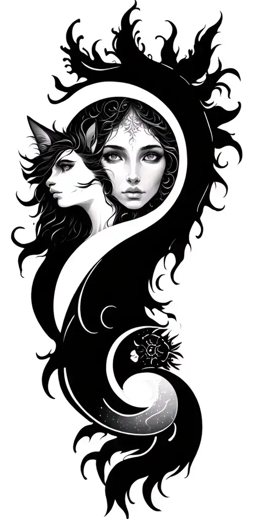 scoll and hati sun and moon tattoo design idea
