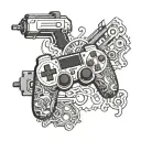 An intricate gaming controller surrounded by tools of the trade, representing your passion for gaming and handyman work tattoo design idea