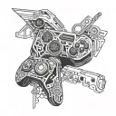 An intricate gaming controller surrounded by tools of the trade, representing your passion for gaming and handyman work tattoo design idea