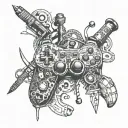 An intricate gaming controller surrounded by tools of the trade, representing your passion for gaming and handyman work tattoo design idea