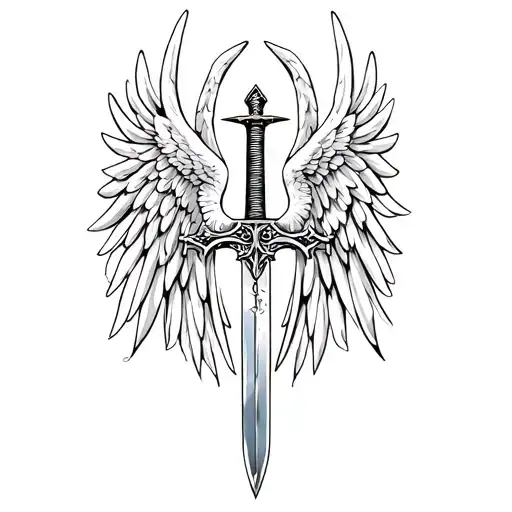st michael sword one angel wing tattoo design idea