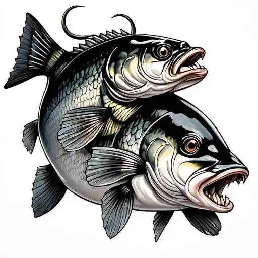 fosh hook and big mouth bass fish tattoo design idea
