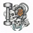 girl  skull snake weight dumbbell intertwined tattoo design idea