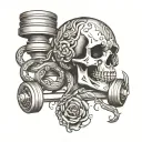 girl  skull snake weight dumbbell intertwined tattoo design idea