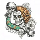 girl  skull snake weight dumbbell intertwined tattoo design idea