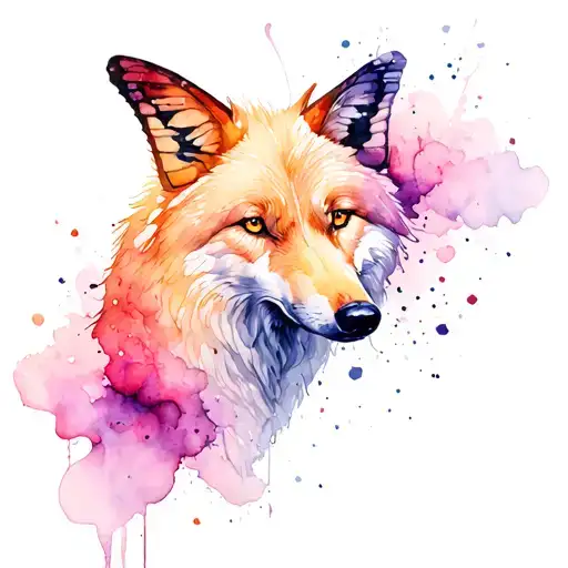 butterfly, wolf tattoo design idea