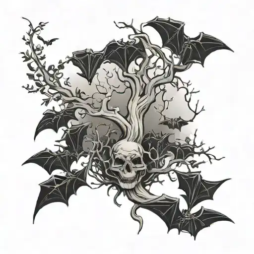 Poison tree and bats tattoo design idea