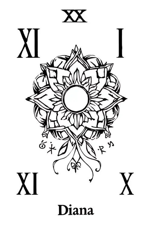 1984 in Roman numeral with the name Diana in Arabic going thru it tattoo design idea