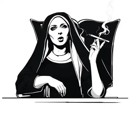 sexy nun smoking a cigarette tattoo design idea