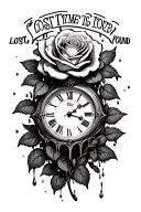 "Lost time is never found " rose clock melting tattoo design idea