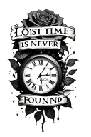 "Lost time is never found " rose clock melting tattoo design idea