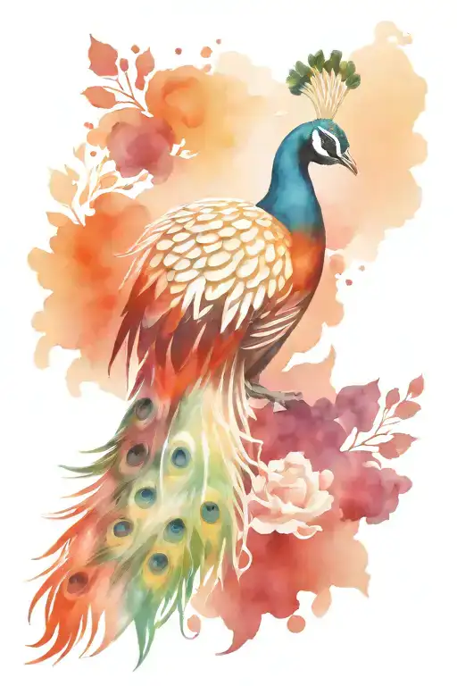 colorful peacock tattoo design idea