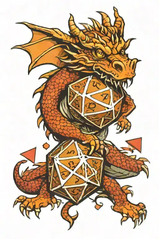 dragon hugging d20 dice tattoo design idea