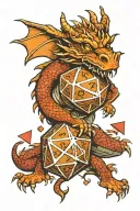 dragon hugging d20 dice tattoo design idea