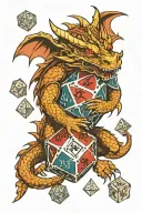 dragon hugging d20 dice tattoo design idea
