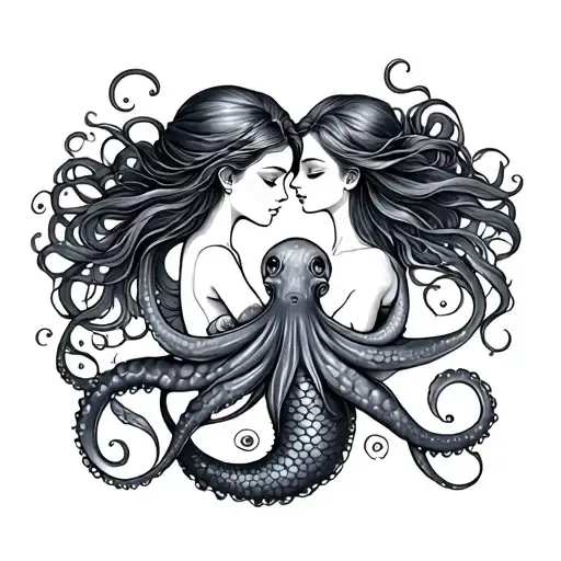 mermaid octopus sister tattoo tattoo design idea