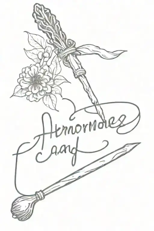 Hermione's wand with the name Peter Henry coming out of it tattoo design idea