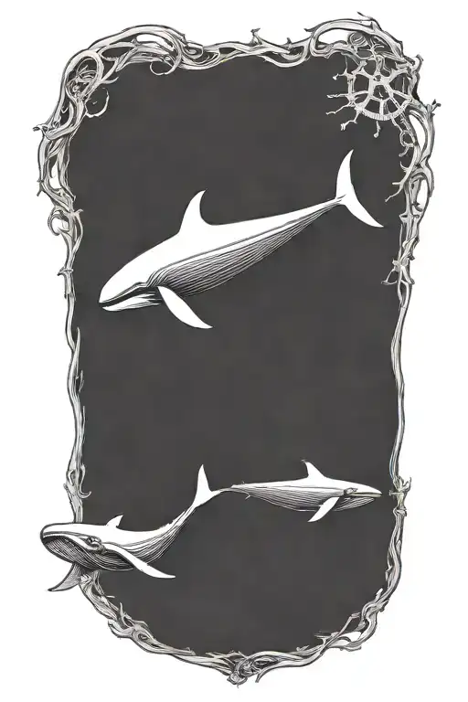 whale skeleton falling through the air as a missile chases it tattoo design idea