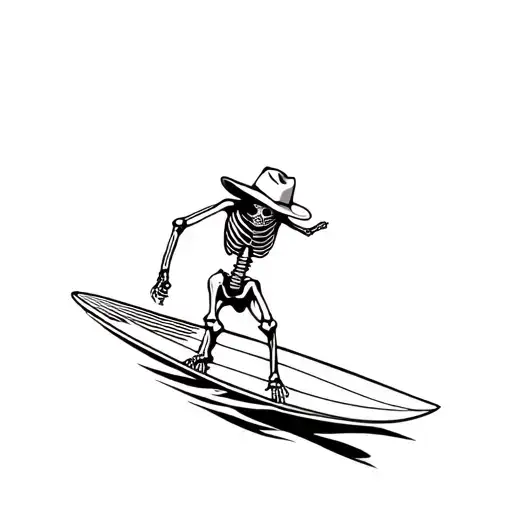 skeleton with cowboy hat surfing on a surfboard  tattoo design idea