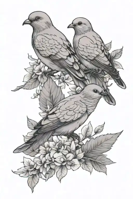 doves and plants fineline   tattoo design idea