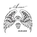 ohana with angel wings and baby feet with the date 24.05.2019 tattoo design idea
