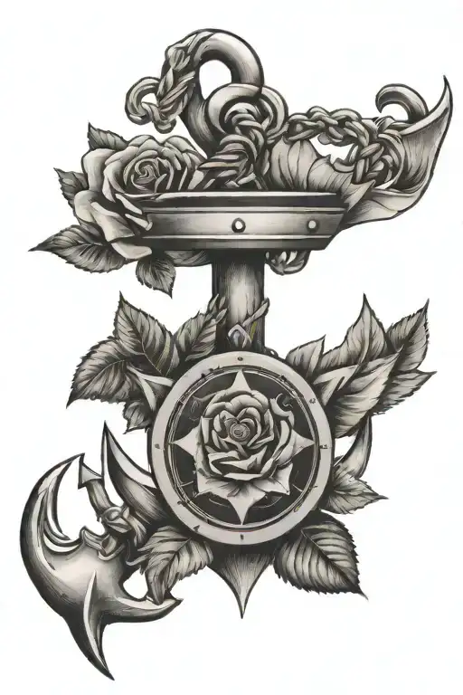 rose, anchor, compass tattoo design idea