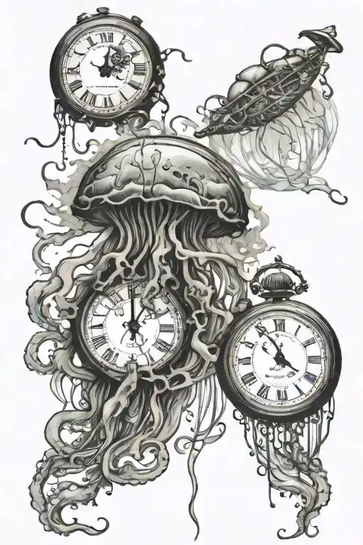 jellyfish and dissolving clock tattoo design idea