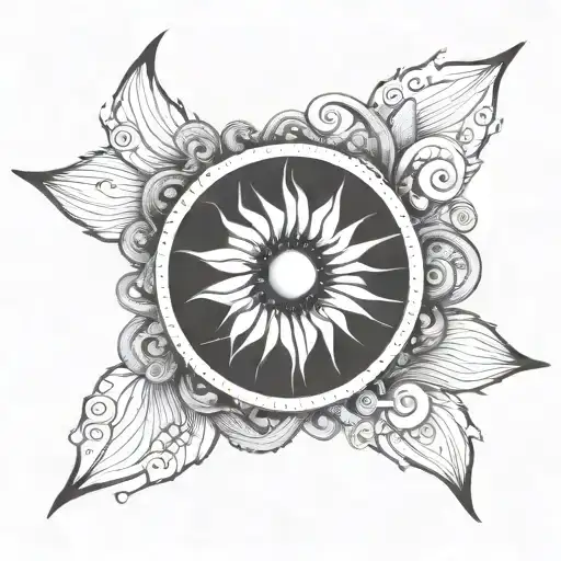 Spiral Sun combined with Capricorn and Aries zodiac sign tattoo design idea