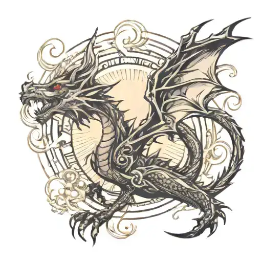 dragon flying towards the sun tattoo design idea