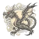 dragon flying towards the sun tattoo design idea