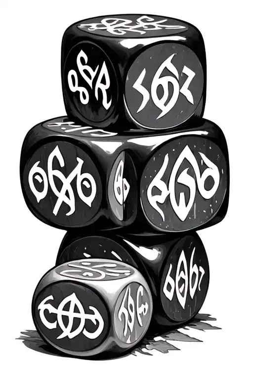 3 stacked dice showing 666 symbols incorporated tattoo design idea