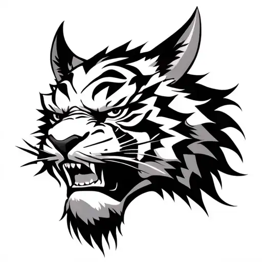 Japanese samurai oni mask with tiger head tattoo design idea