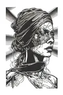 widow woman blindfolded front face tattoo design idea