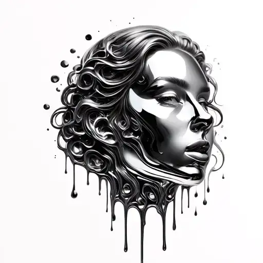 chrome melting woman face tattoo design idea