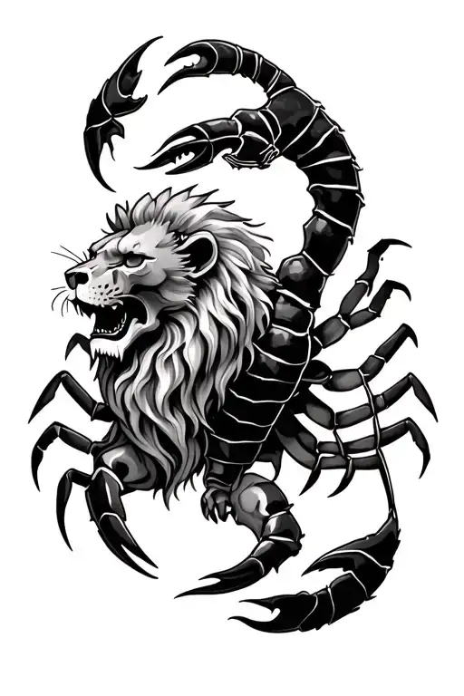 lion and scorpion overall theme of death tattoo design idea