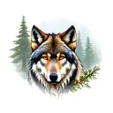 Wolf in the forest with pack tattoo design idea