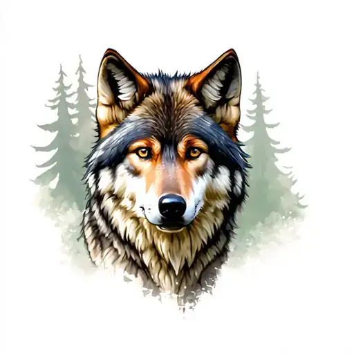Wolf in the forest with pack tattoo design idea