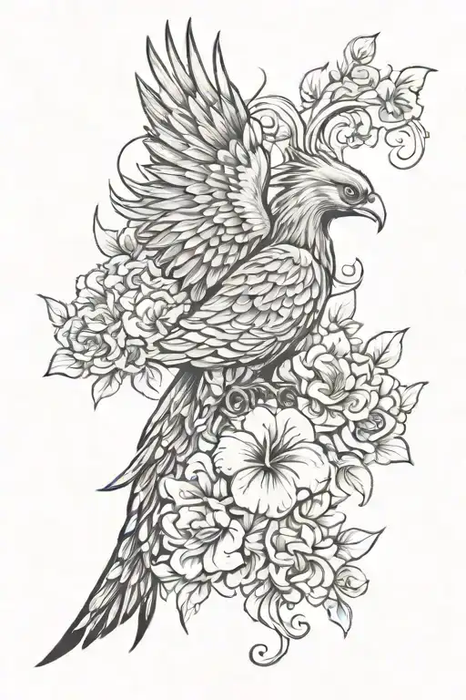 Phoenix with geraniums and scorpion made tattoo design idea