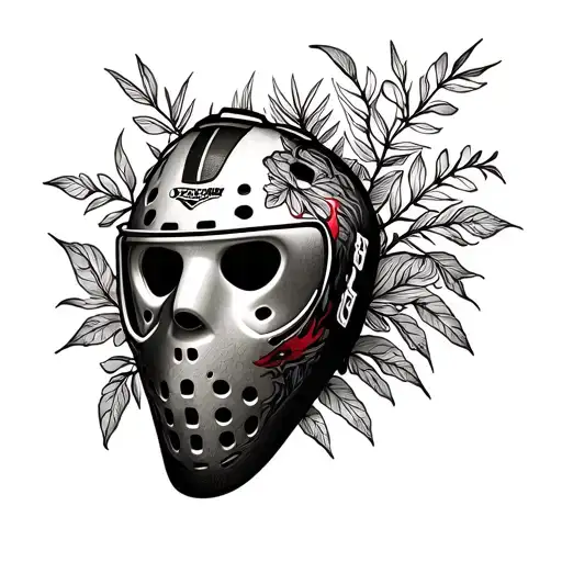 hockey goalie mask and plants tattoo design idea