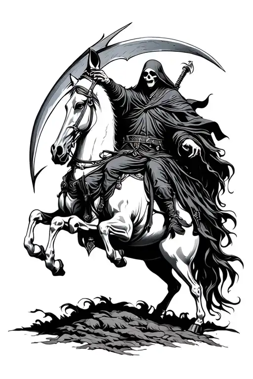 grim reaper with scythe on a pale horse tattoo design idea