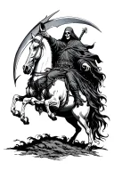 grim reaper with scythe on a pale horse tattoo design idea