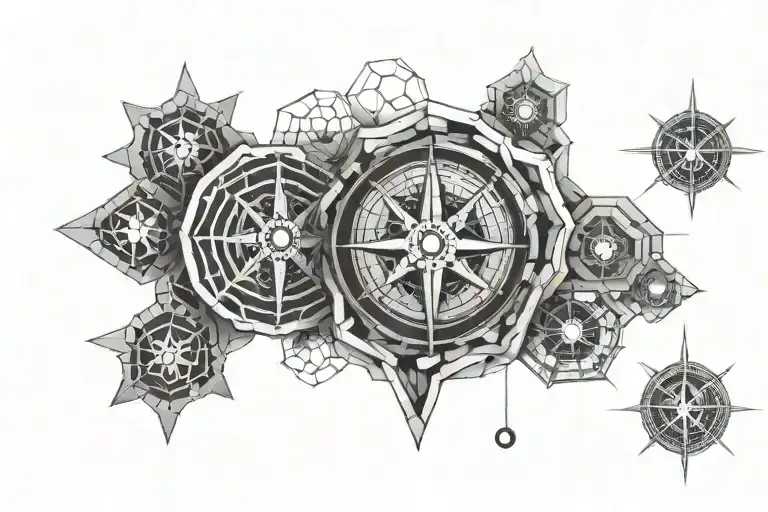 3d honeycombs with the image of a compass broken up in each segment  tattoo design idea